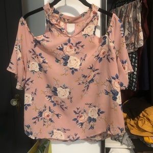 Pink shoulder-cutout floral top